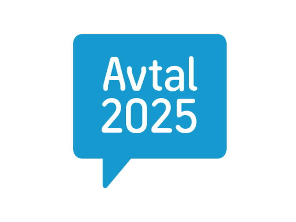 En blå pratbubbla med texten Avtal 2025 i vitt.